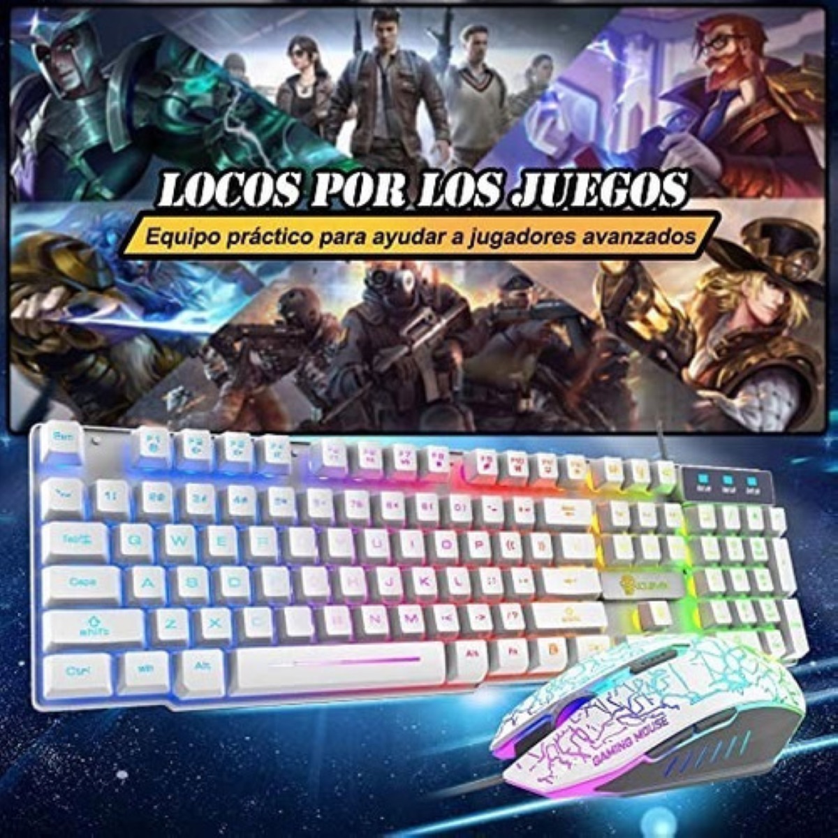Kit Teclado Mouse Gamer Retroiluminacion USB Blanco