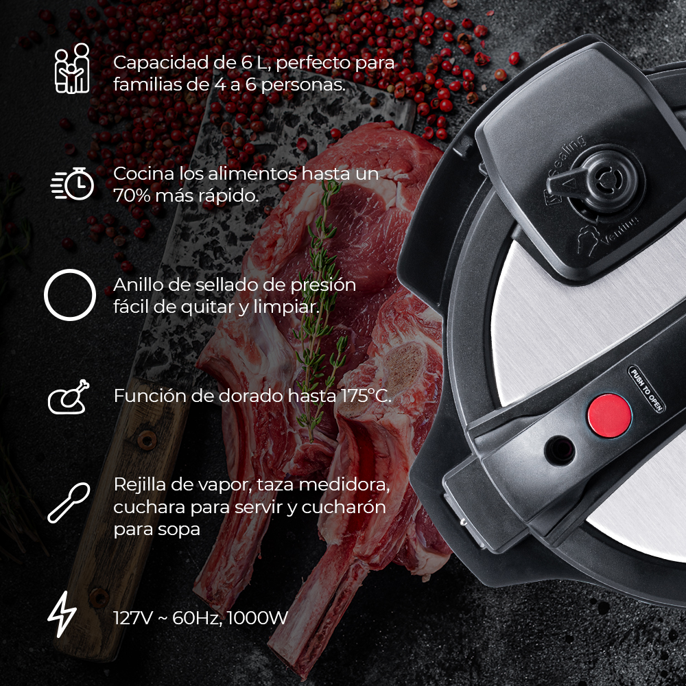 Olla de presión eléctrica Daewoo 6 litros 16 programas