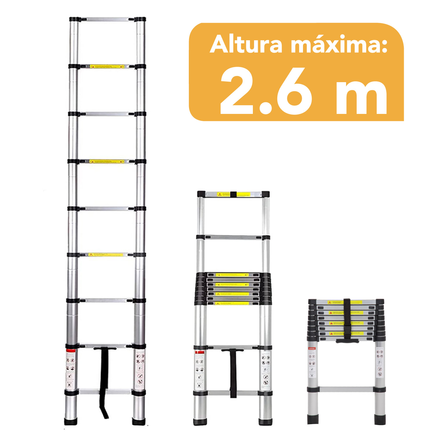 Escalera Telescopica Retractil Aluminio 9 Escalones 2.6 m RY-1326 Kingsman 