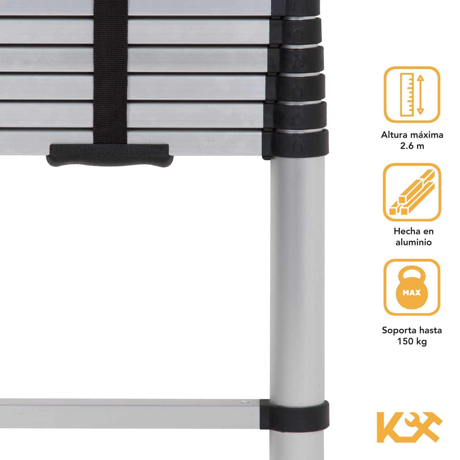 Escalera Telescopica Retractil Aluminio 9 Escalones 2.6 m RY-1326 Kingsman 