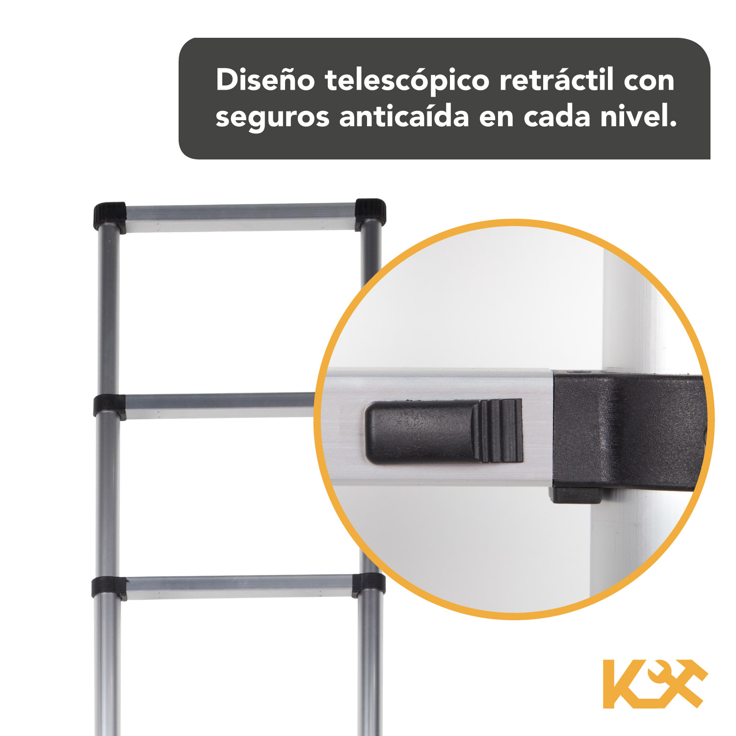 Escalera Telescopica Retractil Aluminio 9 Escalones 2.6 m RY-1326 Kingsman 