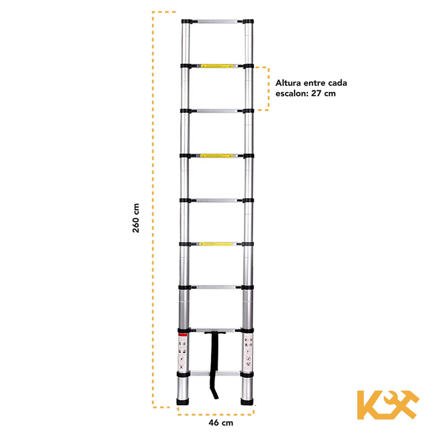 Escalera Telescopica Retractil Aluminio 9 Escalones 2.6 m RY-1326 Kingsman 