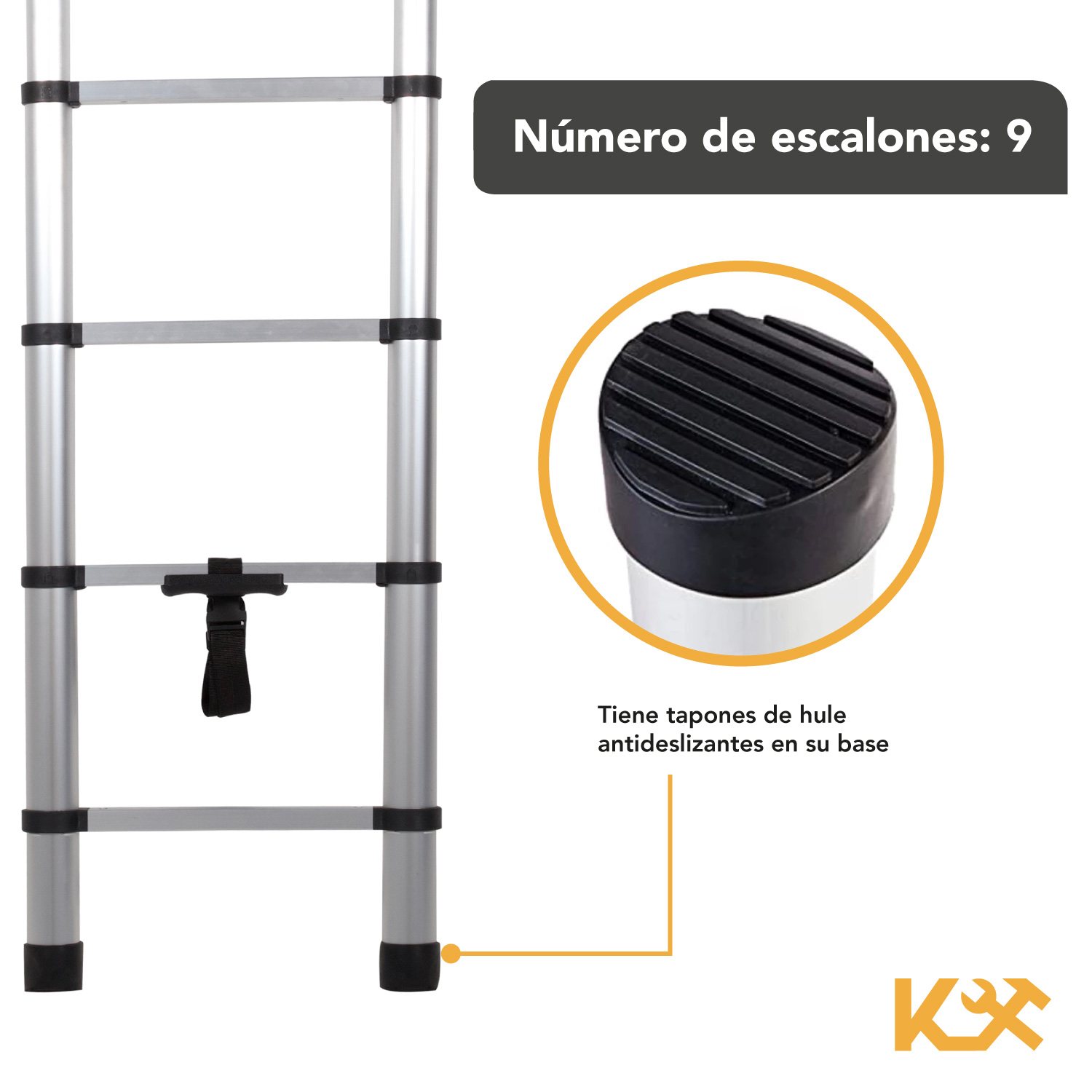 Escalera Telescopica Retractil Aluminio 9 Escalones 2.6 m RY-1326 Kingsman 