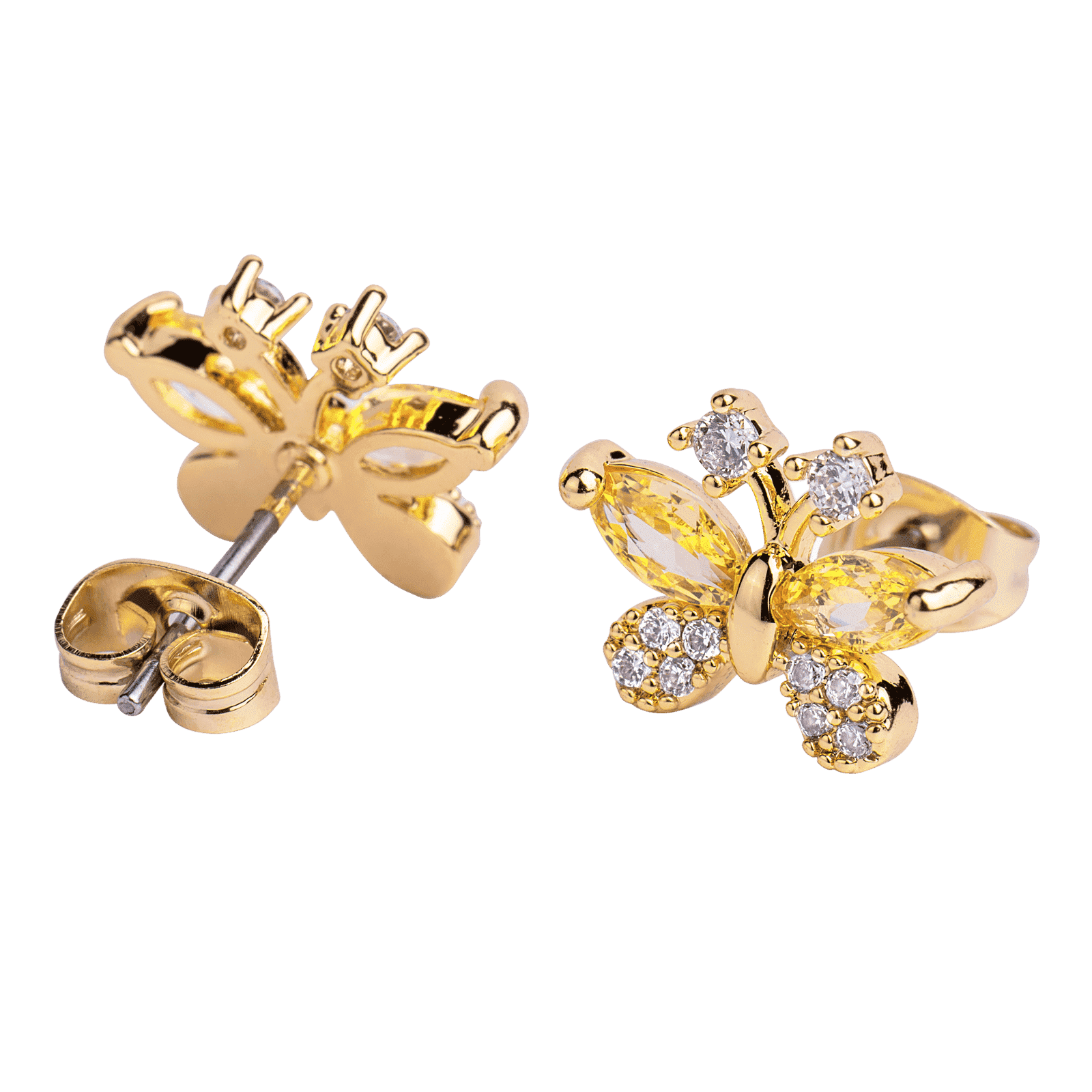 LuckyLy Set de Joyería para Mujer Mariposas con Baño de Oro 14k , Cristal y Zirconia Cúbica, Juego de Collar y Aretes Mujer - Modelo Gina