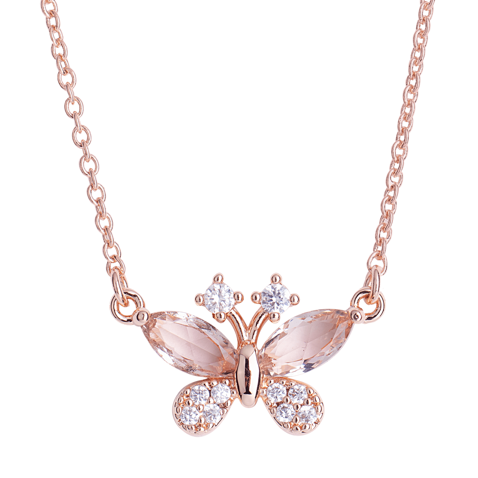 LuckyLy Set de Joyería para Mujer Mariposas con Baño de Oro Rosa 14k , Cristal y Zirconia Cúbica, Juego de Collar y Aretes Mujer - Modelo Gina