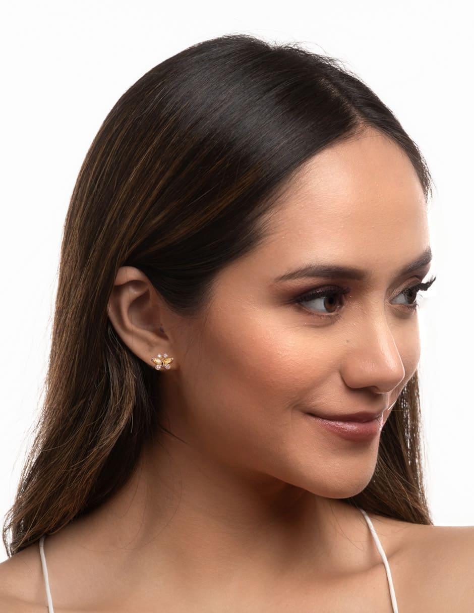 LuckyLy Set de Joyería para Mujer Mariposas con Baño de Oro 14k , Cristal y Zirconia Cúbica, Juego de Collar y Aretes Mujer - Modelo Gina