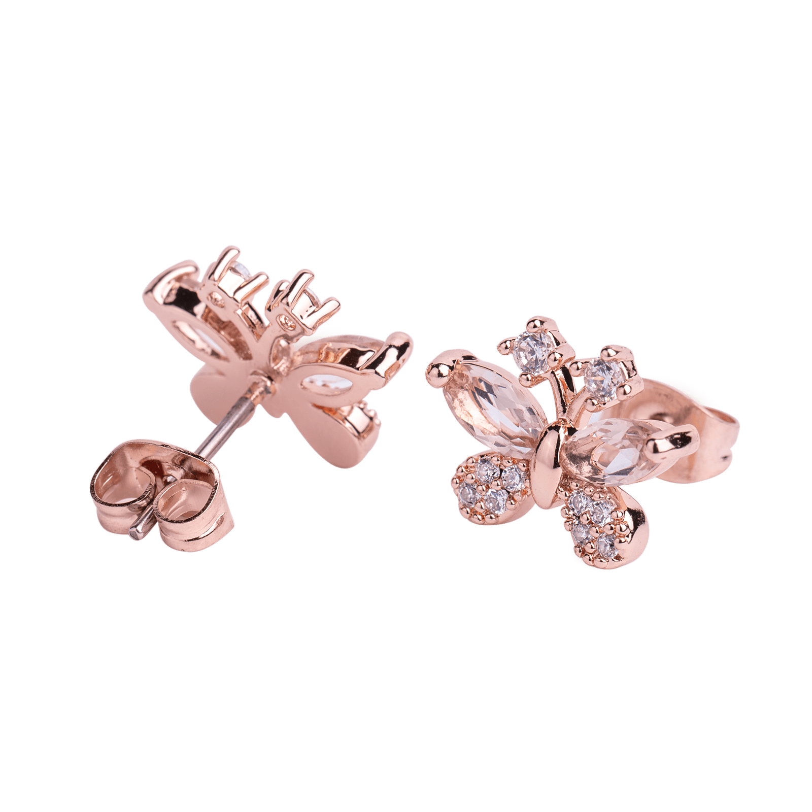 LuckyLy Set de Joyería para Mujer Mariposas con Baño de Oro Rosa 14k , Cristal y Zirconia Cúbica, Juego de Collar y Aretes Mujer - Modelo Gina