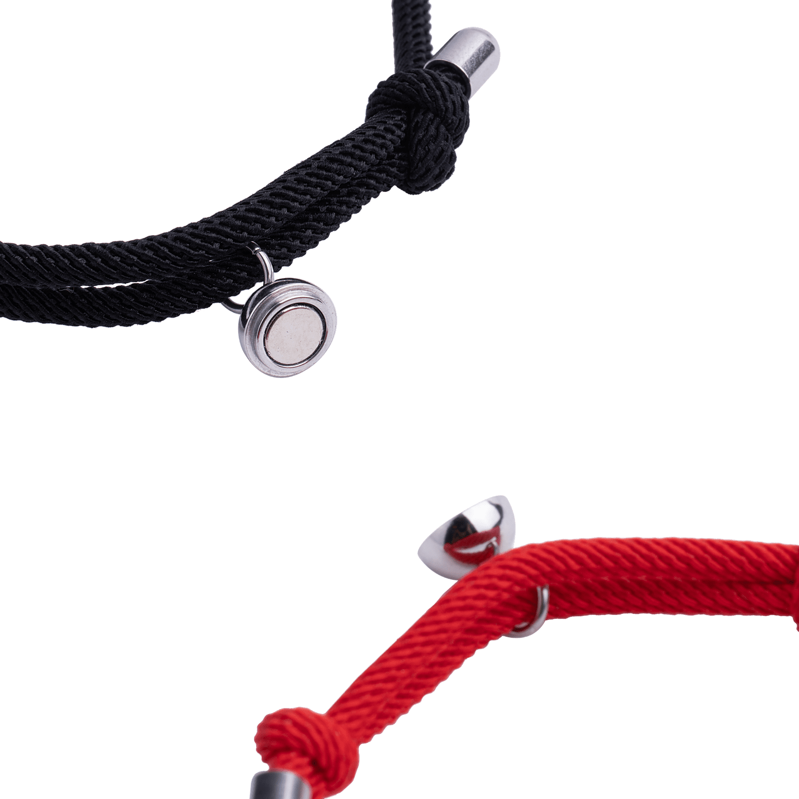 LuckyLy Pulseras para Pareja Magnéticas de Cuerda y Acero Inoxidable con Imán , Pulsera Hombre Plata y Negro, Pulsera Mujer Plata y Rojo- Modelo Tala