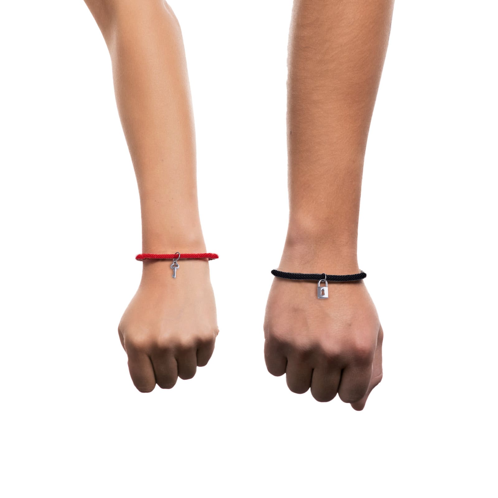 LuckyLy Pulseras para Pareja Magnéticas de Cuerda y Acero Inoxidable con Imán , Pulsera Hombre Plata y Negro, Pulsera Mujer Plata y Rojo- Modelo Tala