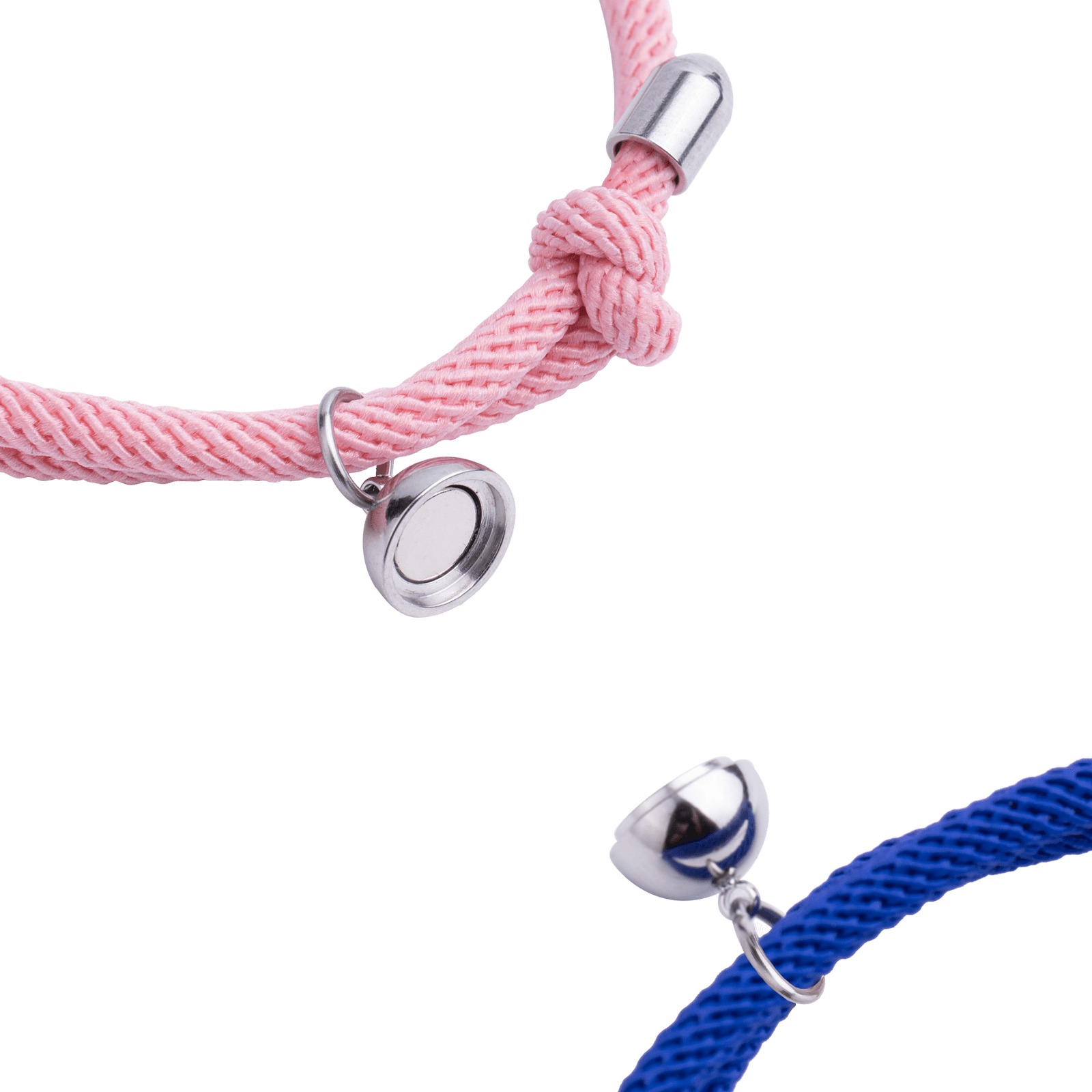 LuckyLy Pulseras para Pareja Magnéticas de Cuerda y Acero Inoxidable con Imán , PPulsera Hombre Plata y Azul, Pulsera Mujer Plata y Rosa - Modelo Tala