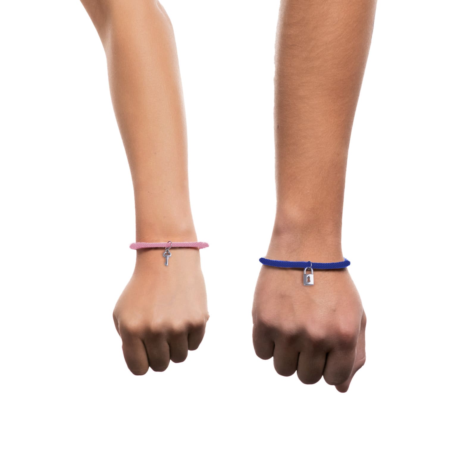 LuckyLy Pulseras para Pareja Magnéticas de Cuerda y Acero Inoxidable con Imán , PPulsera Hombre Plata y Azul, Pulsera Mujer Plata y Rosa - Modelo Tala