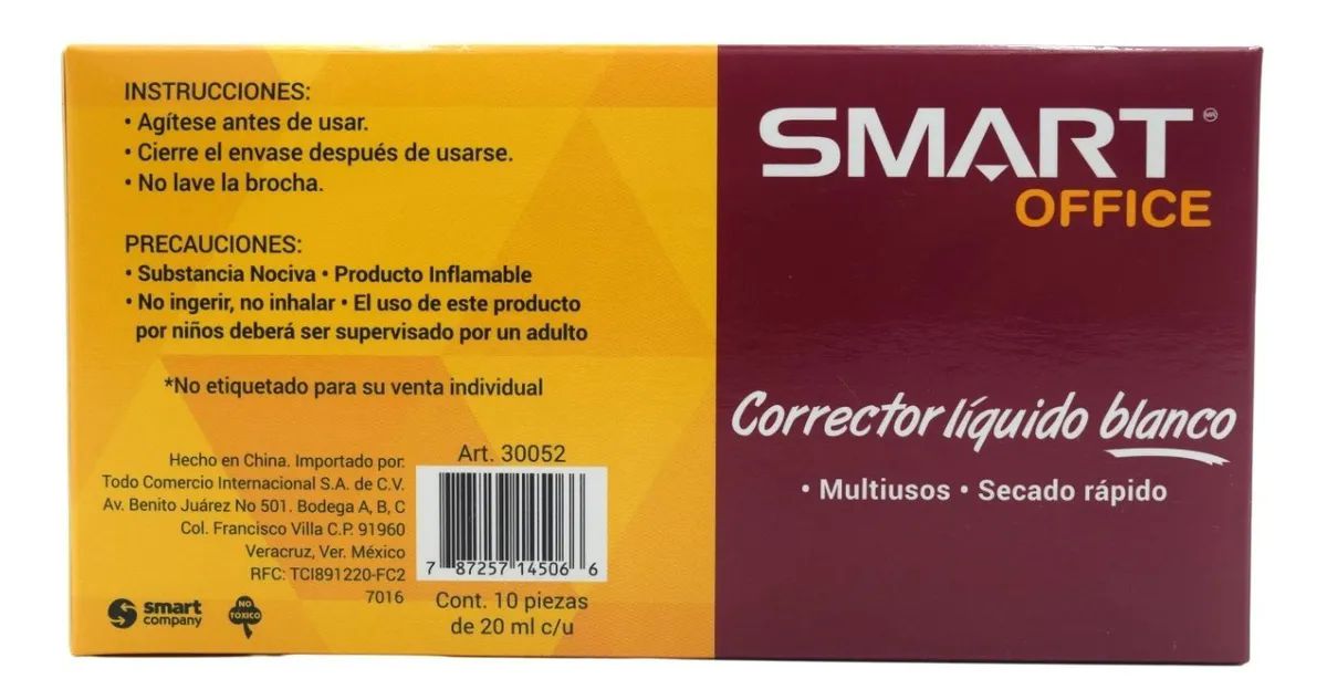Corrector Liquido Blanco Paquete Con 10 Botes De 20 Ml