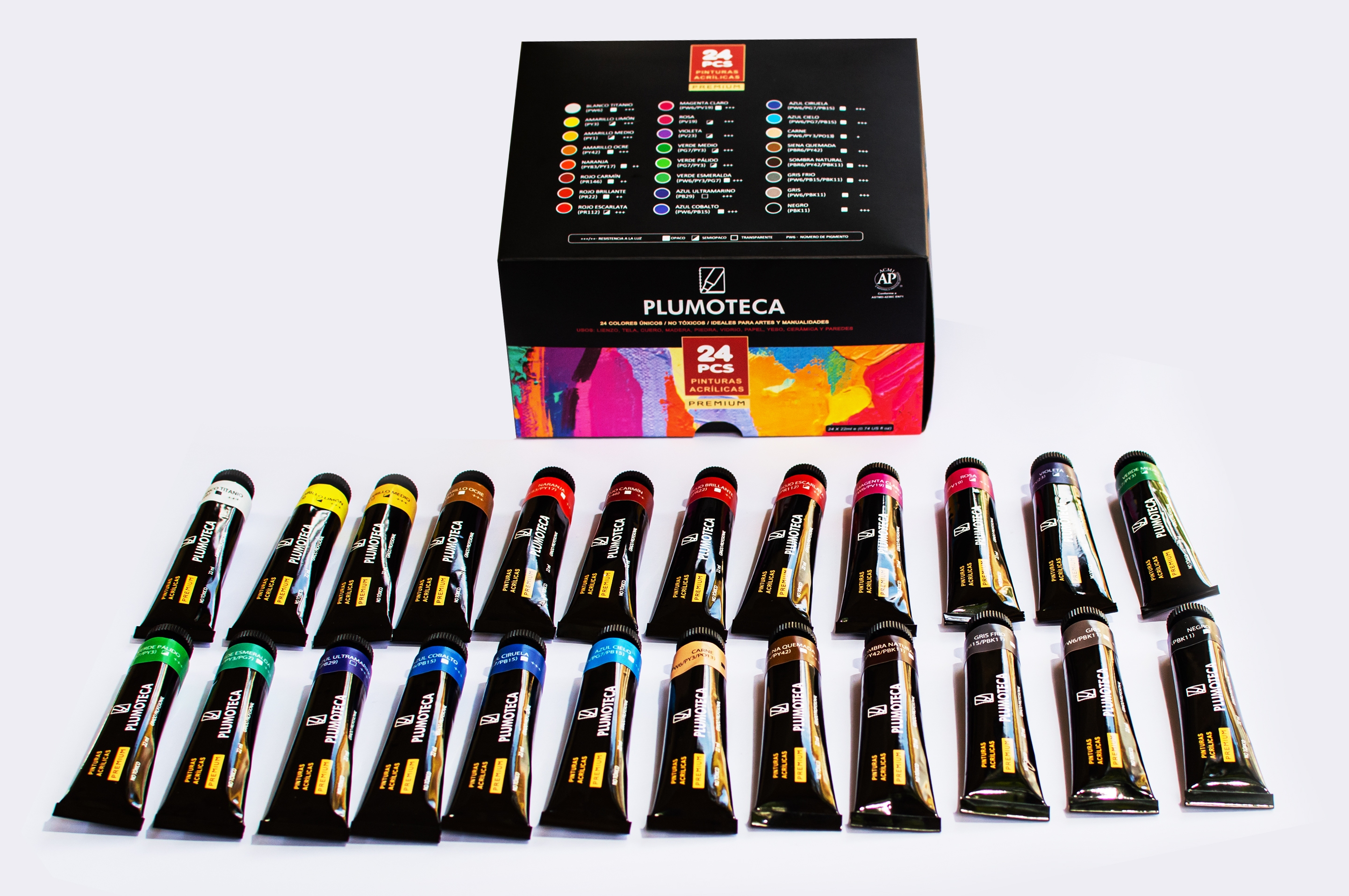 Pintura Acrílica Profesional 24 Colores Con 22ml Plumoteca