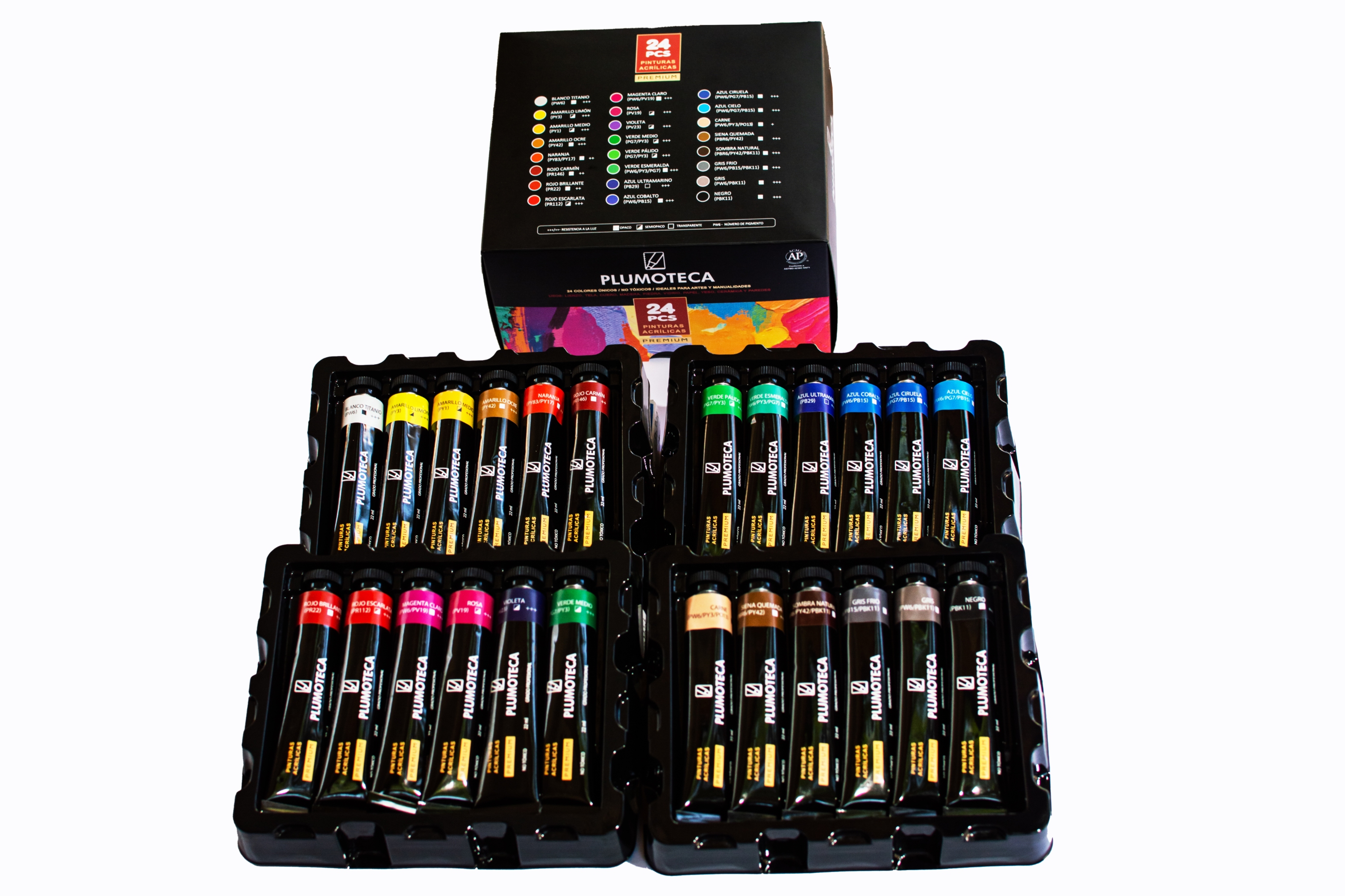 Pintura Acrílica Profesional 24 Colores Con 22ml Plumoteca