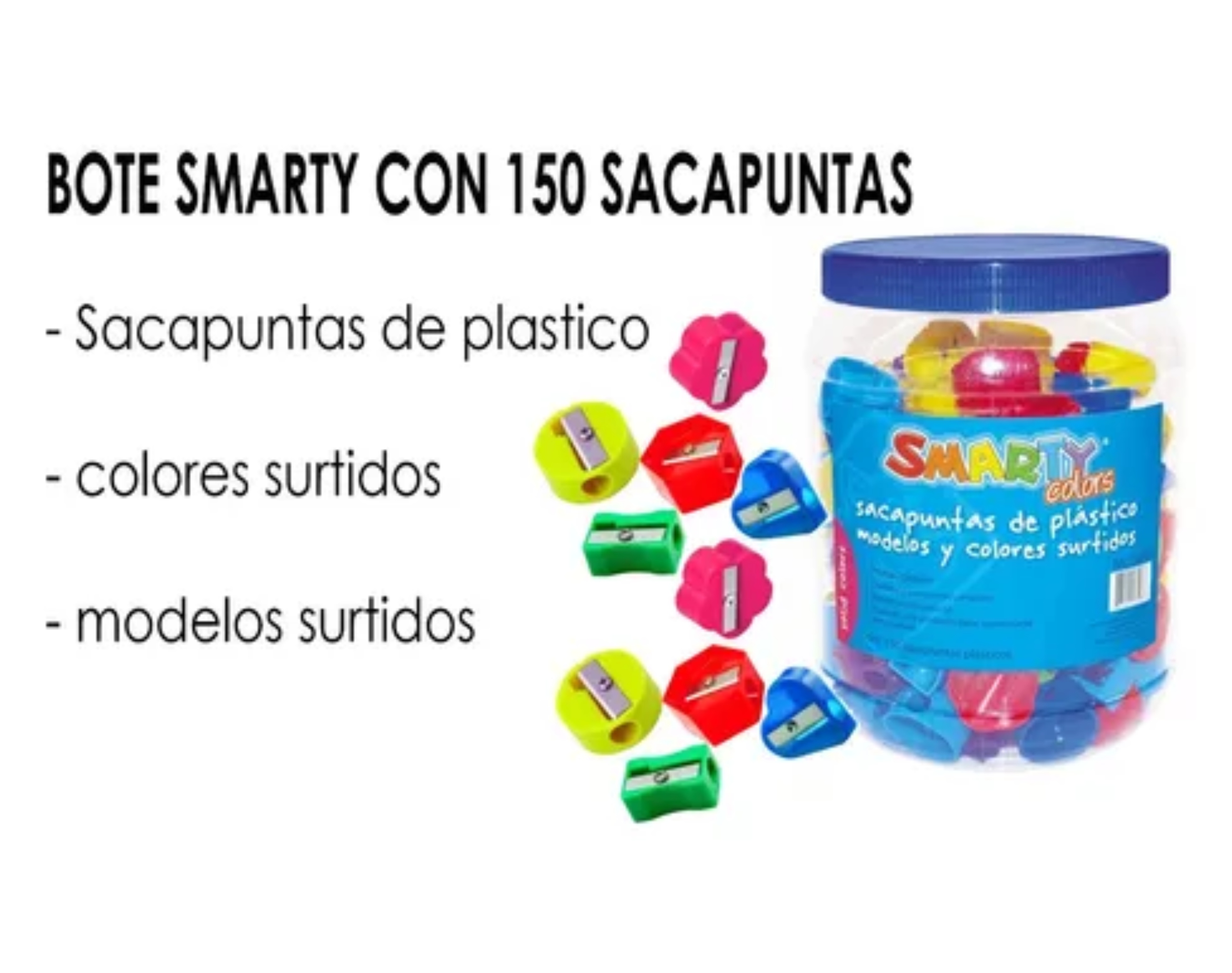 Sacapuntas De Plastico Bote Con 150 Sacapuntas Colores Surtidos