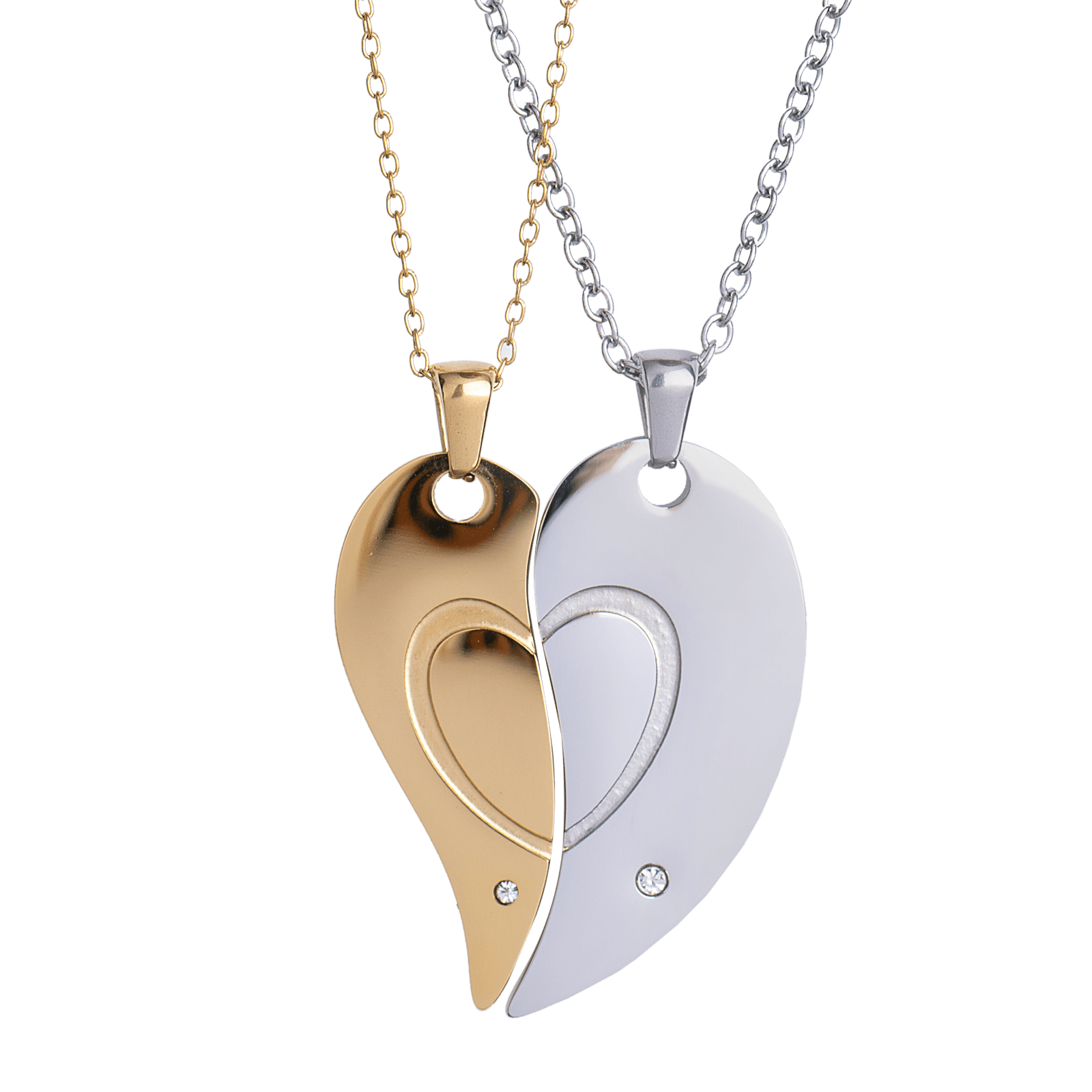 LuckyLy Collares para Parejas de Corazón de Acero Inoxidable y Zirconia Cúbica , Collar Hombre Plata, Collar Mujer Oro 18k - Modelo Amore