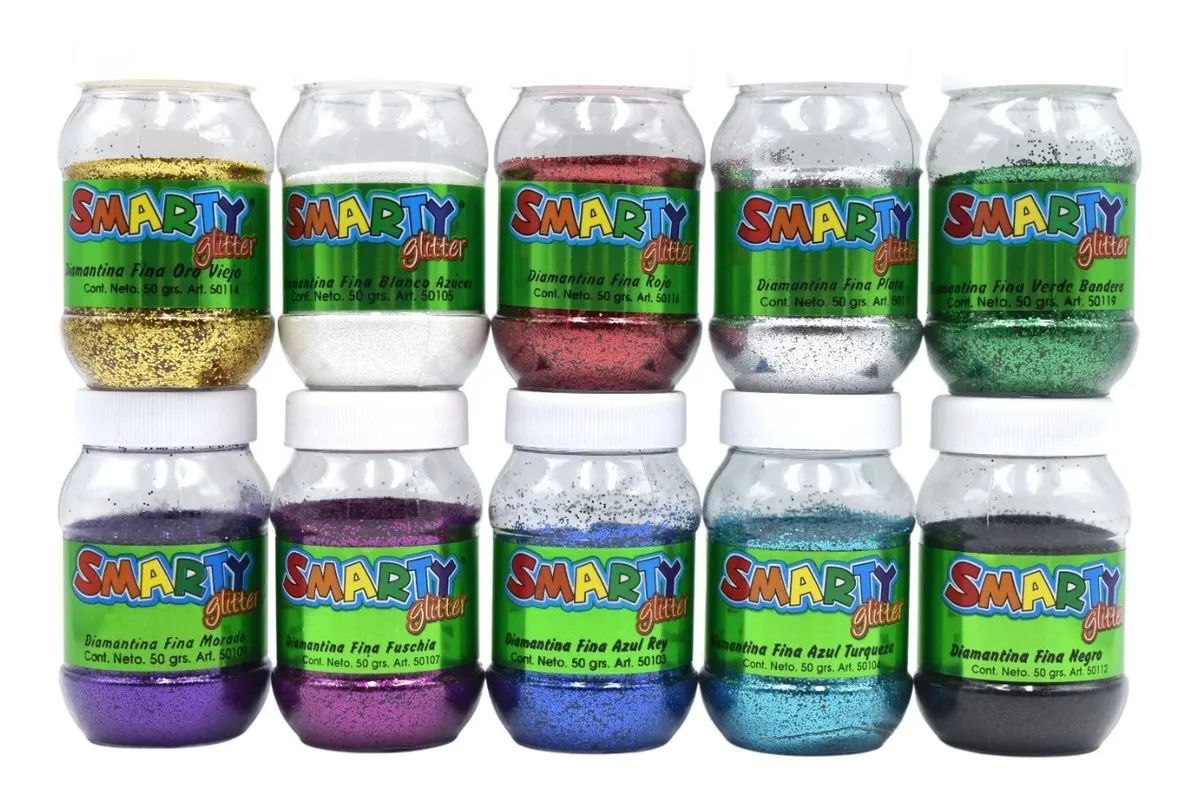 Diamantina Fina 10 Colores Bote Con 50 Gramos = 500 Gramos