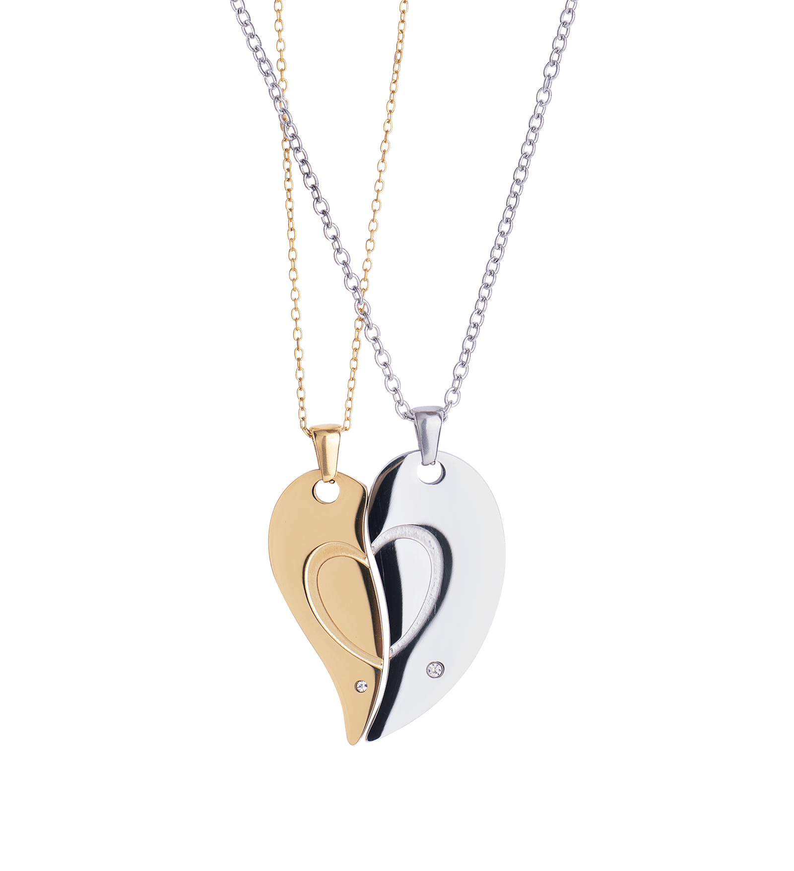 LuckyLy Collares para Parejas de Corazón de Acero Inoxidable y Zirconia Cúbica , Collar Hombre Plata, Collar Mujer Oro 18k - Modelo Amore