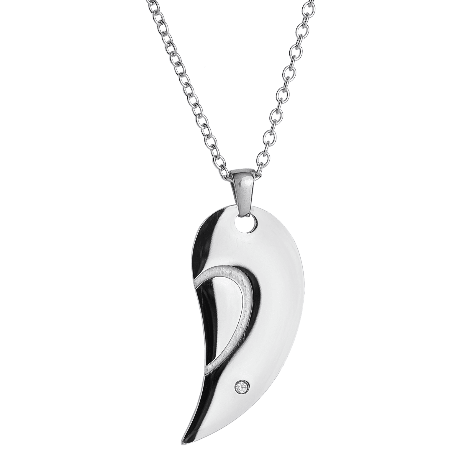 LuckyLy Collares para Parejas de Corazón de Acero Inoxidable y Zirconia Cúbica , Collar Hombre Plata, Collar Mujer Oro 18k - Modelo Amore