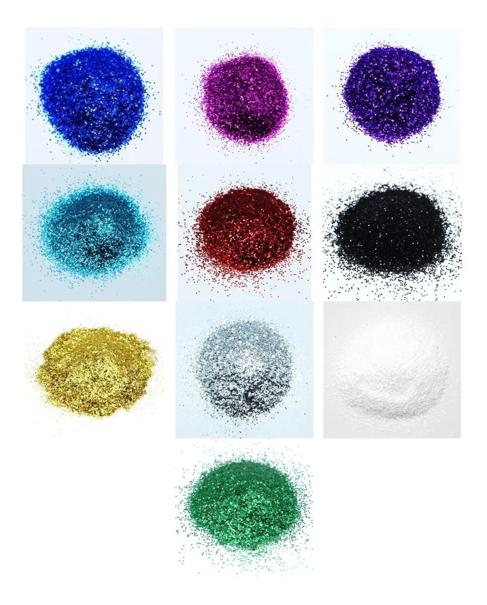 Diamantina Fina 10 Colores Bote Con 50 Gramos = 500 Gramos