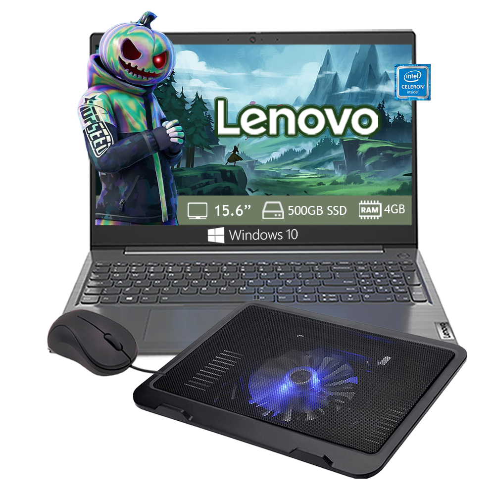 Laptop Lenovo V15-IGL 15.6" Intel Celeron N4020 Almacenamiento 500GB Ram 4GB - Gris Oscuro + Base Enfriadora+ Mouse