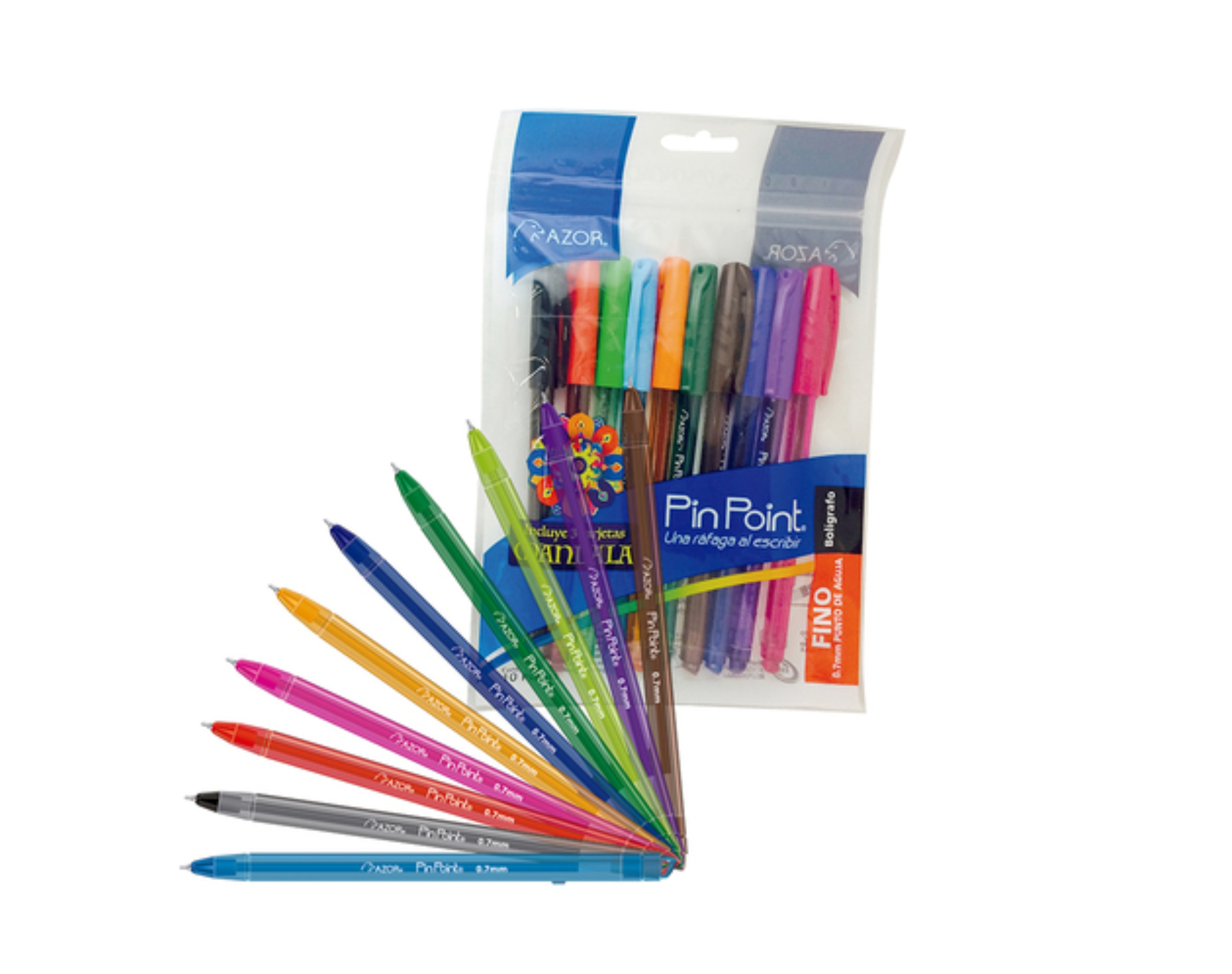 Lapicero Azor Pinpoint Punto Fino Bolsa Con 10 Colores