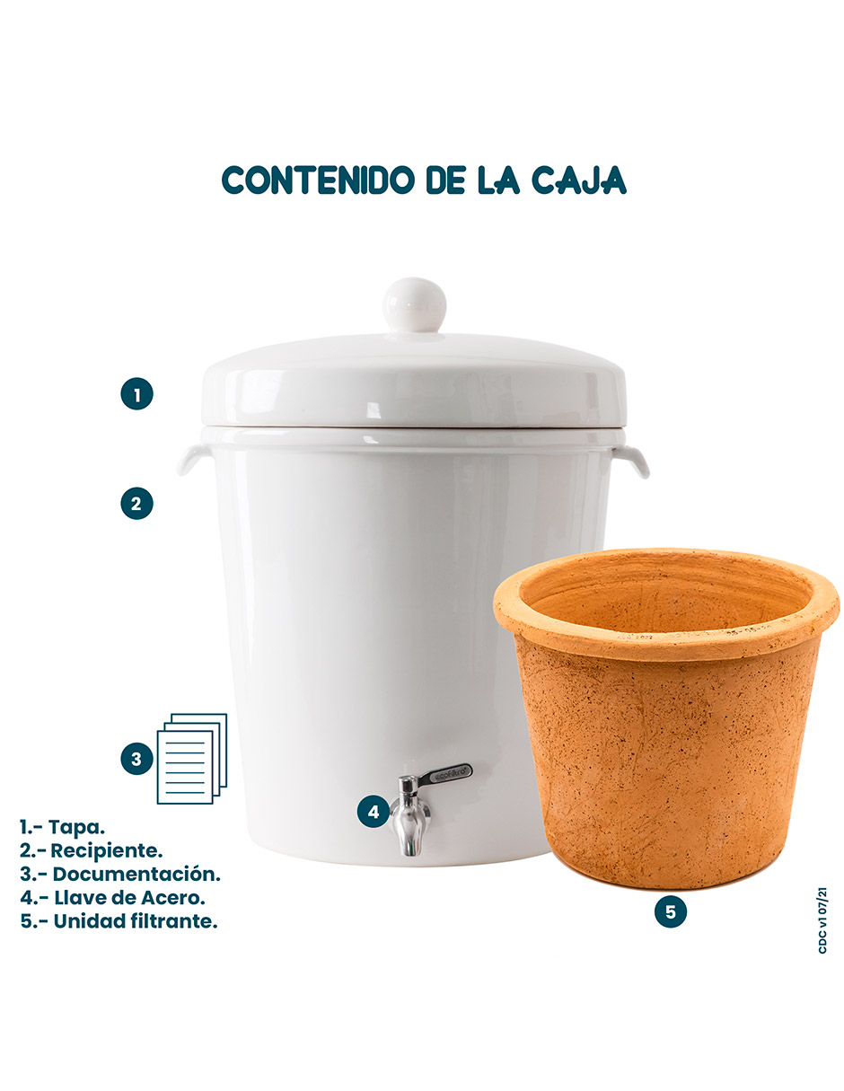 Ecofiltro Purificador Dispensador y Filtro de Agua Cerámica Grande (20 L) Blanco Puntos