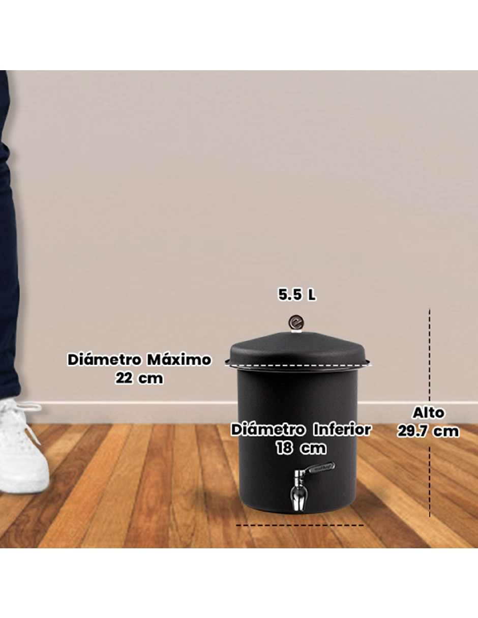 Ecofiltro Purificador Dispensador y Filtro de Agua Peltre Mini (5.5 L) Negro Mate