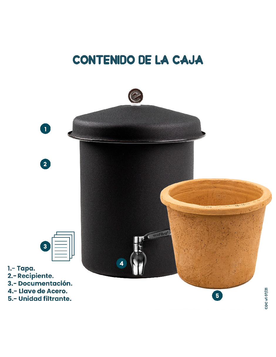 Ecofiltro Purificador Dispensador y Filtro de Agua Peltre Mini (5.5 L) Negro Mate