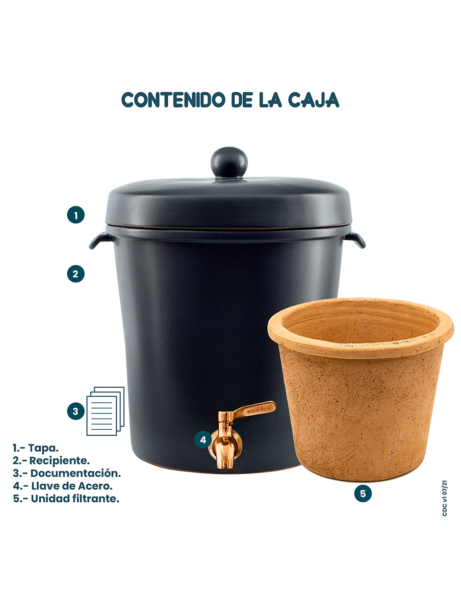 Ecofiltro Purificador Dispensador y Filtro de Agua Cerámica Mediano (8 L) Edición Especial Negro Mate
