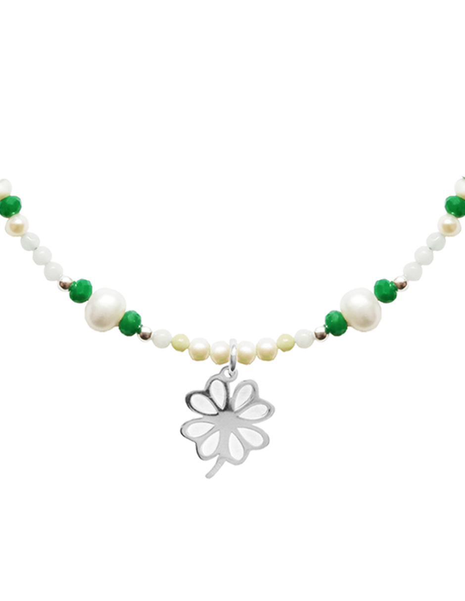 Pulsera de la Suerte Charm Trébol de Plata con Piedras Naturales y Perla Cultivada por Anante Joyería