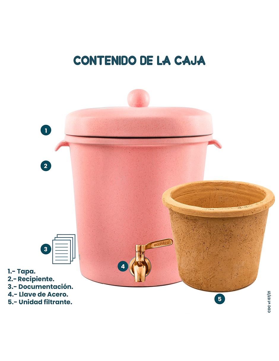 Ecofiltro Purificador Dispensador y Filtro de Agua Cerámica Mediano (8 L) Edición Especial Coral