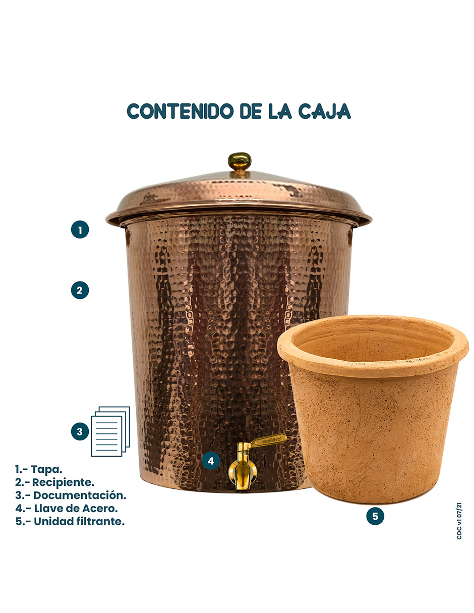 Ecofiltro Purificador Dispensador y Filtro de Agua Cobre Grande (20 L)