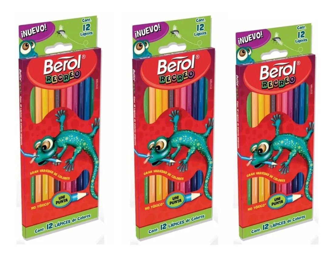 Lápices De Colores Recreo Berol 12 Pzs Unipunta Largos X 3