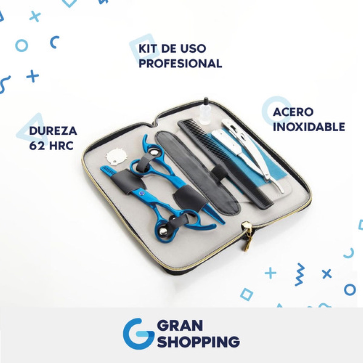 Set Tijeras Estilista Barbero Uso Profesional Acero Azul
