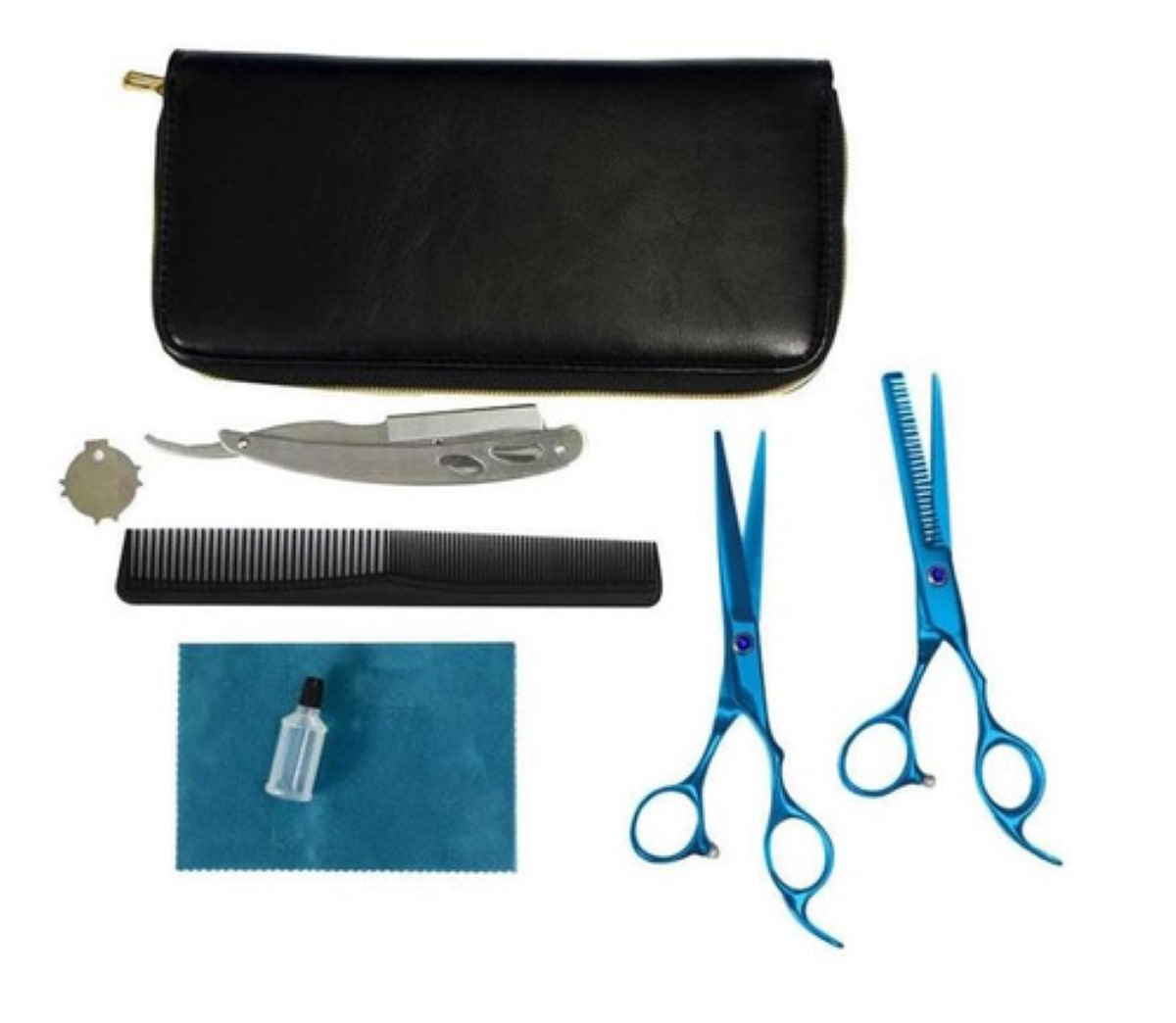 Set Tijeras Estilista Barbero Uso Profesional Acero Azul