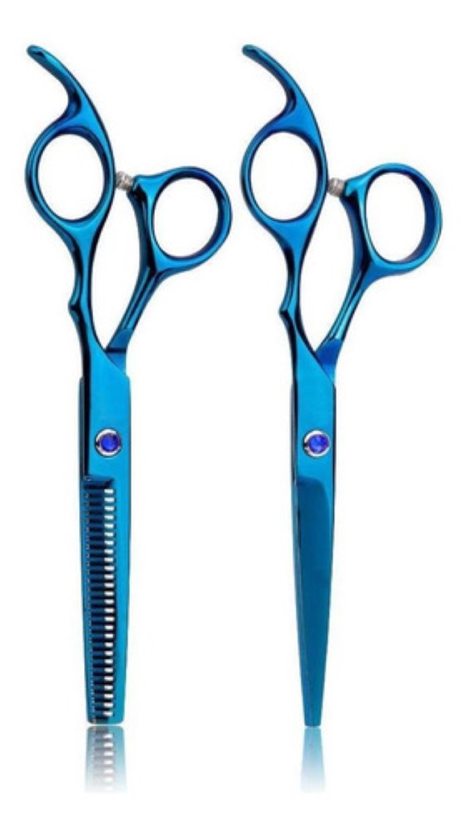 Set Tijeras Estilista Barbero Uso Profesional Acero Azul