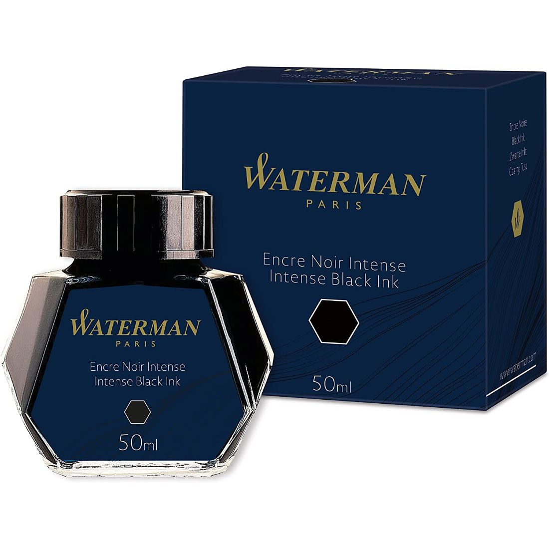 Waterman Botella de tinta para plumas estilográficas, 50 ml, Botella de tinta, Negro intenso,