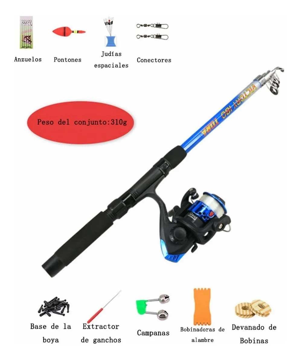  Combo Kit Completo Carrete De Caña De Pescar  Juvenil