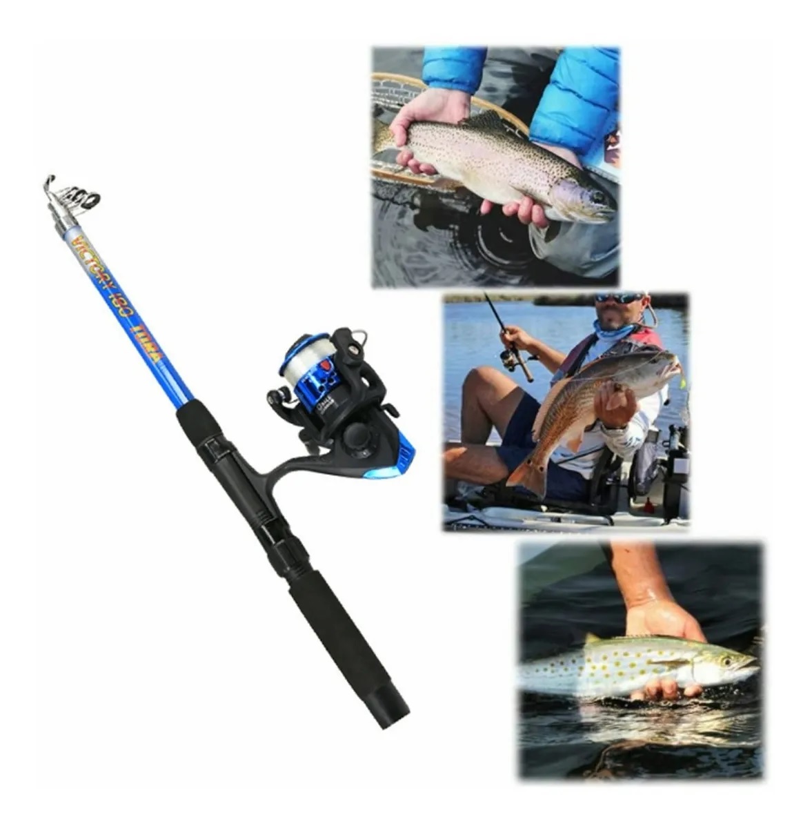  Combo Kit Completo Carrete De Caña De Pescar  Juvenil