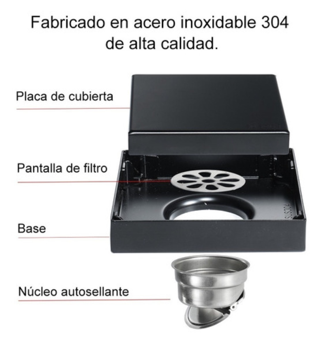 Coladera De Drenaje De Acero Inoxidable 10x10cm Negro