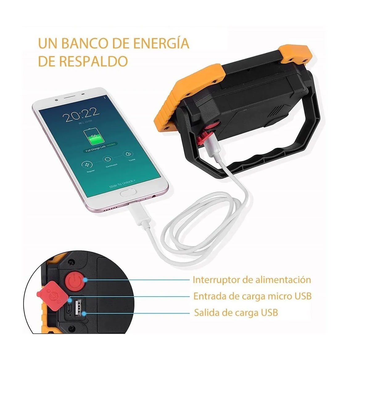 Lámpara Recargable De Trabajo Tipo Led De Mano P/campamento
