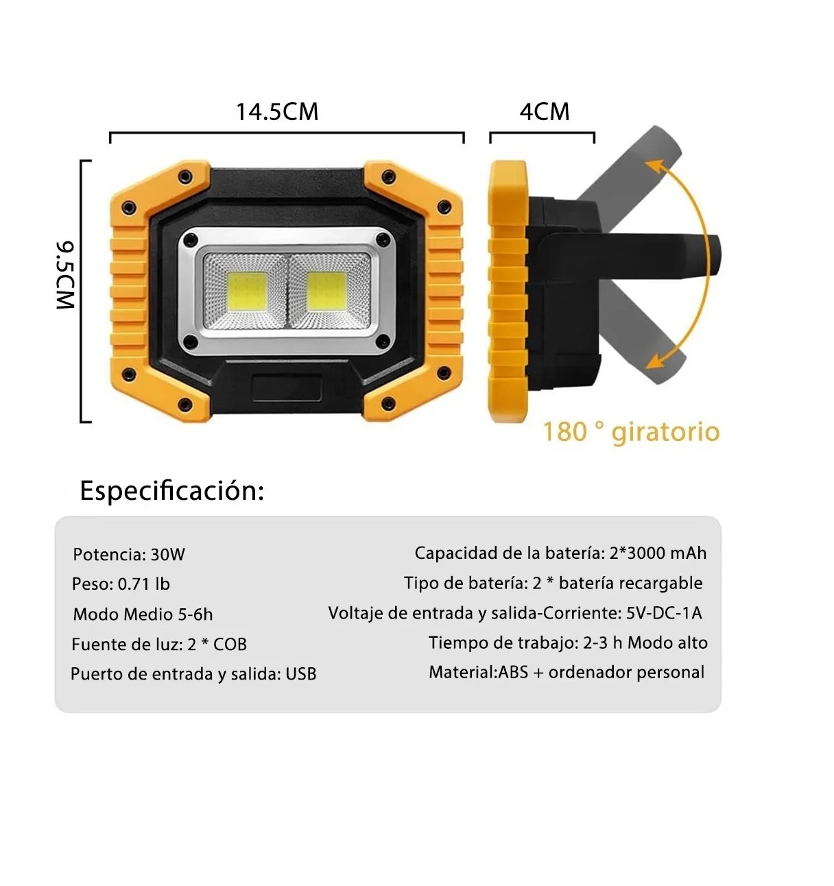 Lámpara Recargable De Trabajo Tipo Led De Mano P/campamento