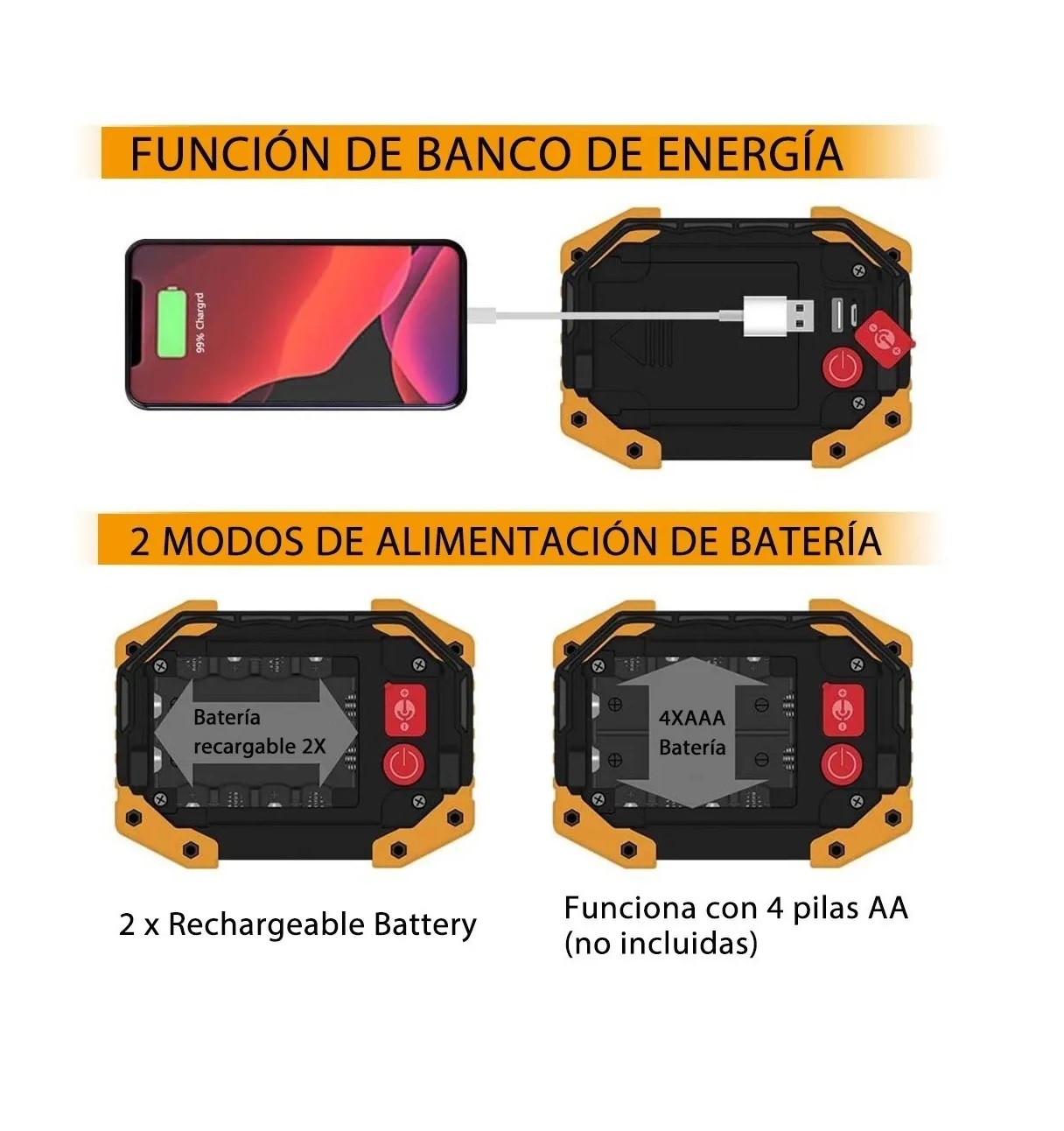 Lámpara Recargable De Trabajo Tipo Led De Mano P/campamento