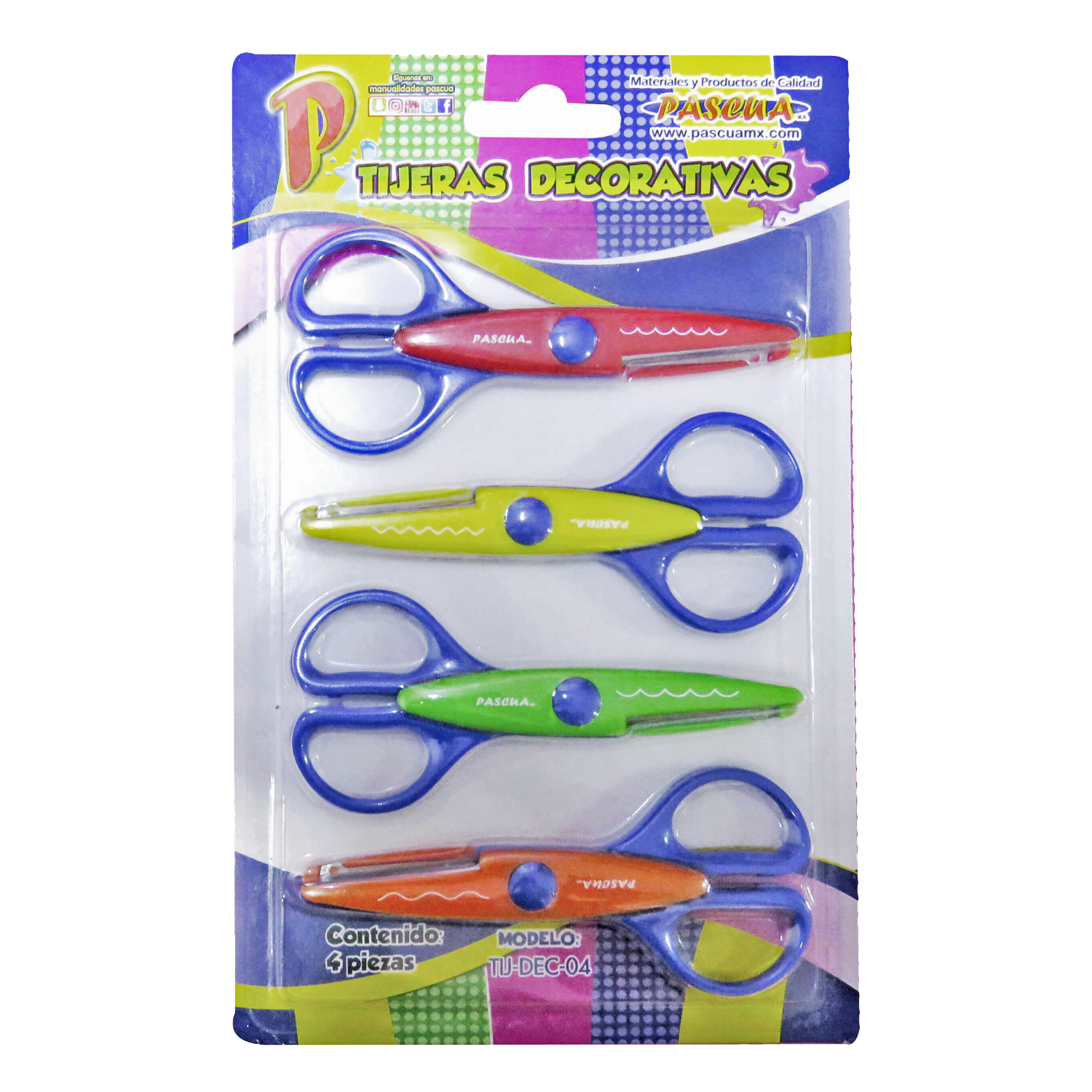 TIJERAS DECORATIVAS 4 PIEZAS CORTES DIFERENTES CON FORMAS PARA MANUALIDAD TIJ-DEC-04