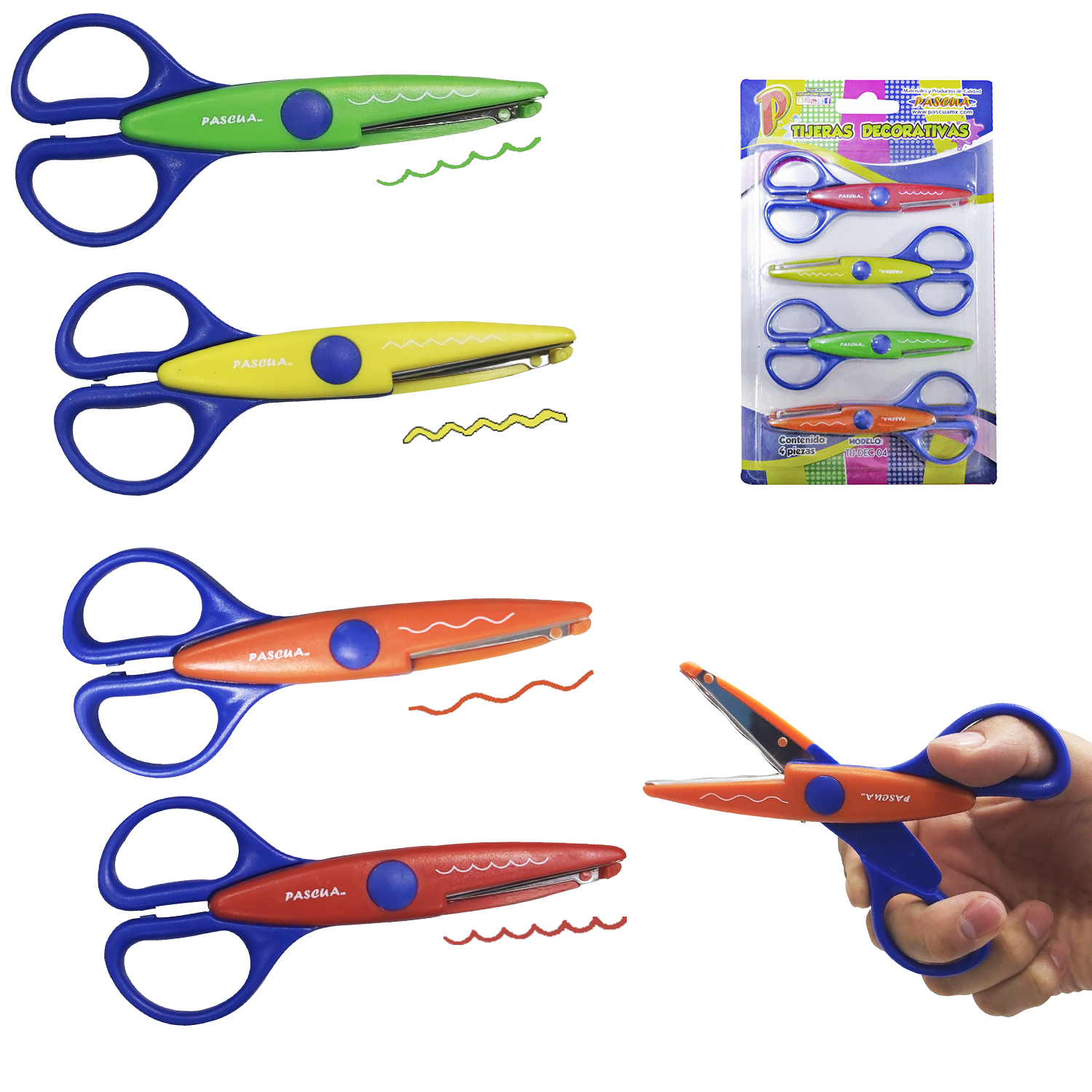 TIJERAS DECORATIVAS 4 PIEZAS CORTES DIFERENTES CON FORMAS PARA MANUALIDAD TIJ-DEC-04