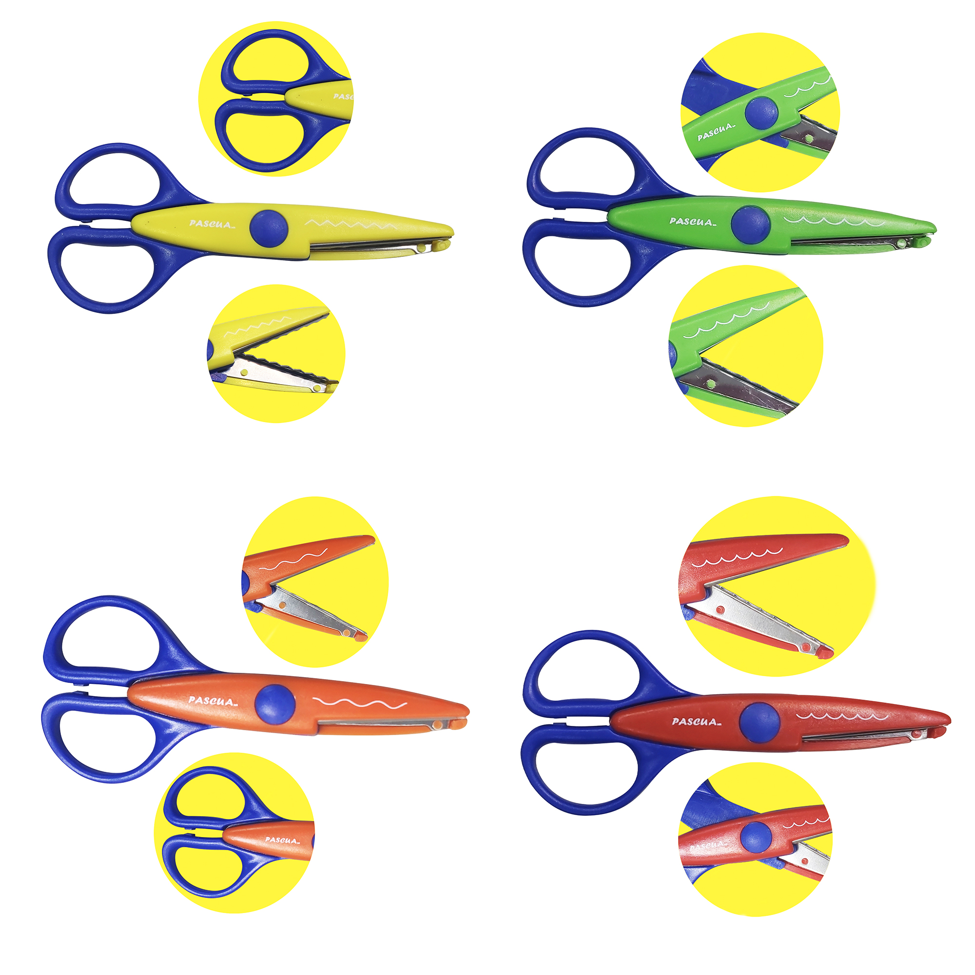 TIJERAS DECORATIVAS 4 PIEZAS CORTES DIFERENTES CON FORMAS PARA MANUALIDAD TIJ-DEC-04