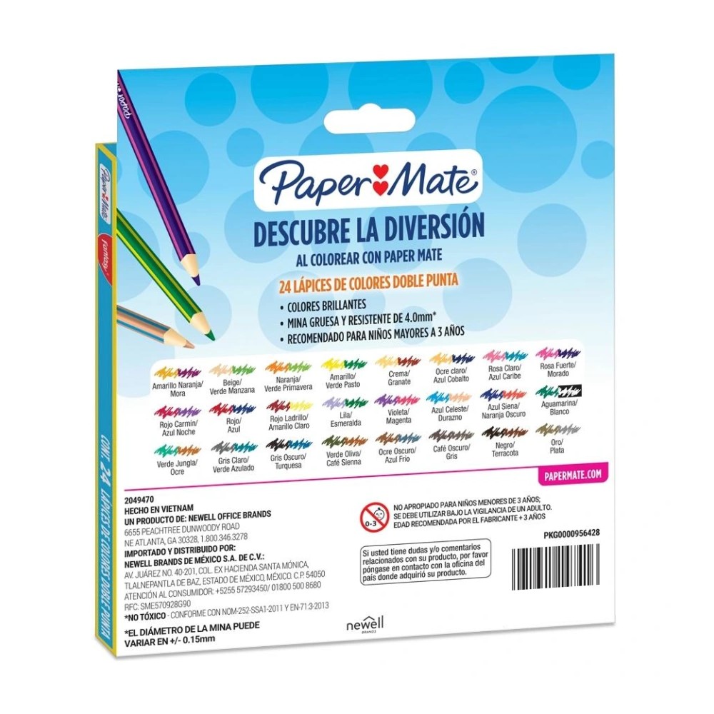 Paper Mate Fantasy, Lápices de Colores 24 piezas Doble Punta con 48 Colores