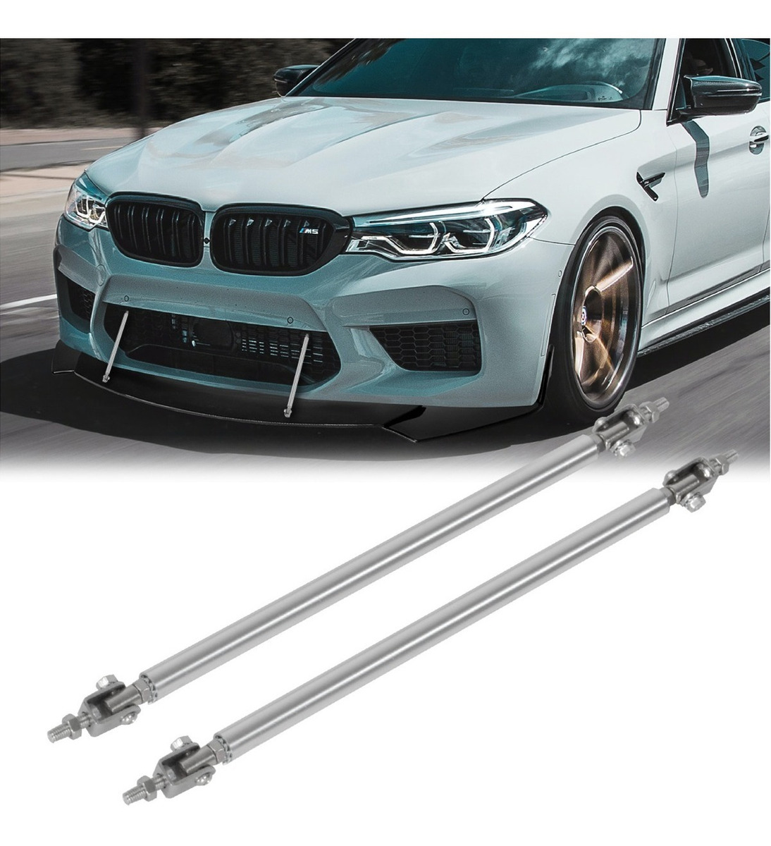 Kit Lip Universal Tipo Fibra Carbono + Sujetadores Lip Plata