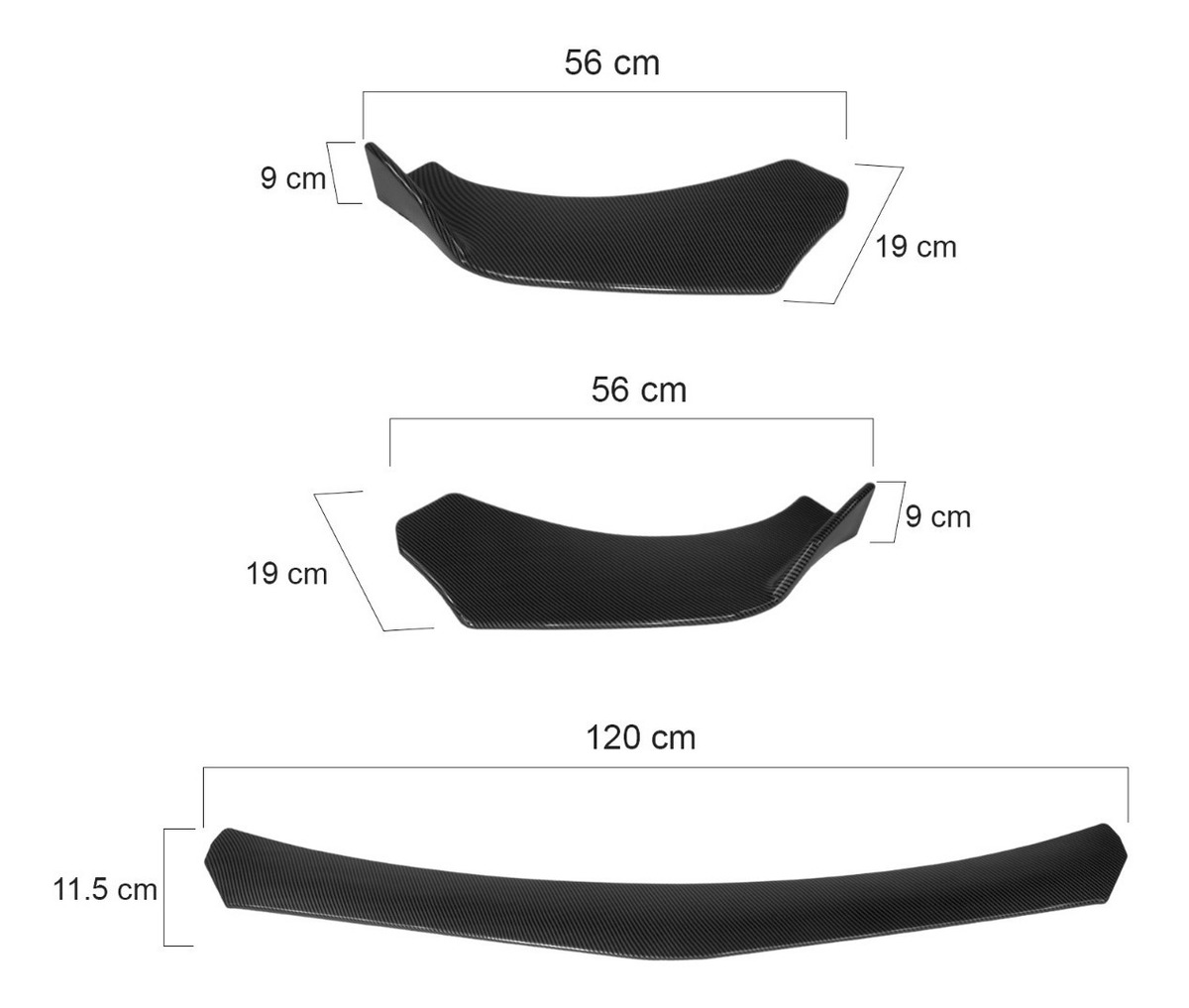 Kit Lip Universal Tipo Fibra Carbono + Sujetadores Lip Plata